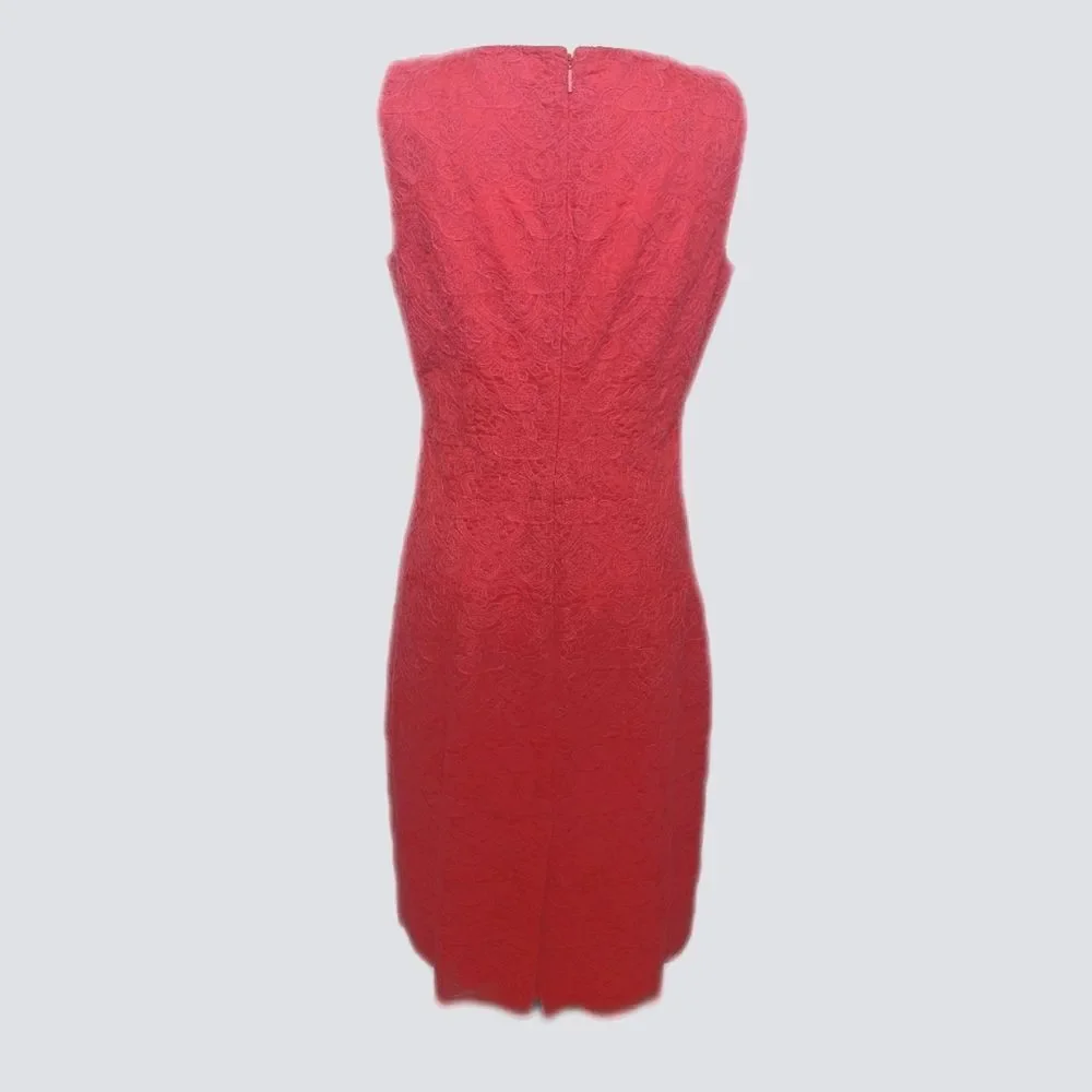 Tory Burch coral pink sheath dress, lined, lace overlay, v-neck, sleeveless 10